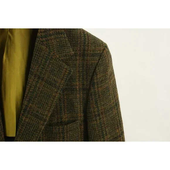 Vintage 1950s Penneys x Harris Tweed 42R Green Orange Shadow Plaid Sport Coat